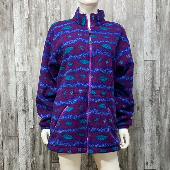 L.L. Bean Other - Vintage L.L. Bean Leafy Print Full-Zip Fleece Jacket